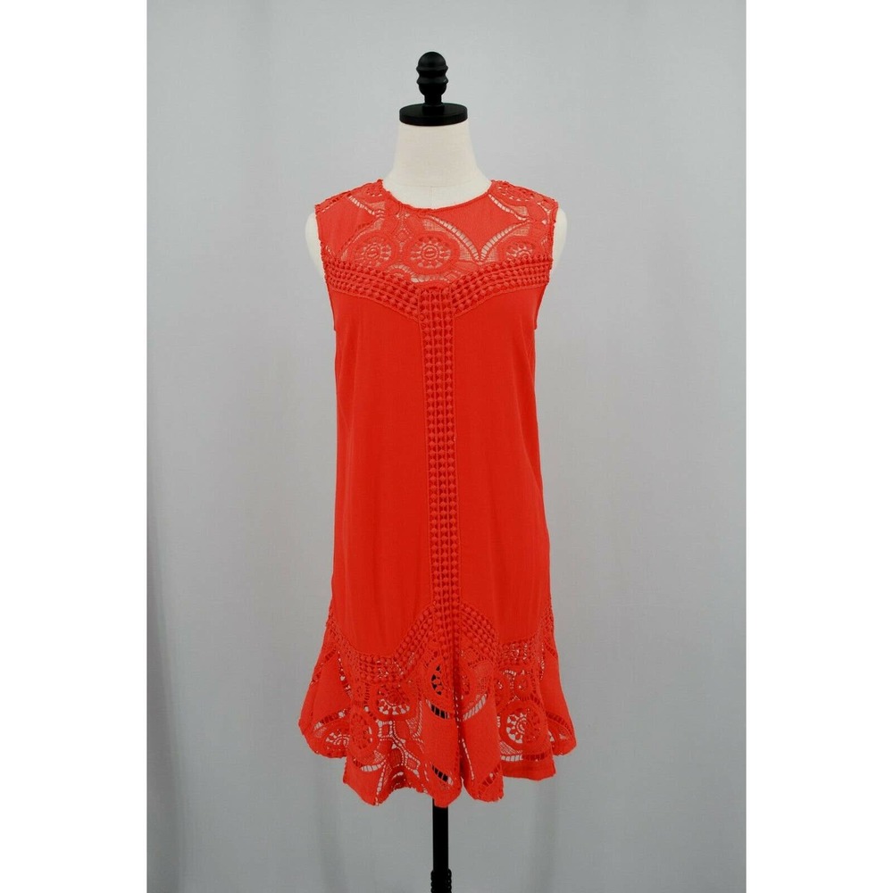 Gianni Bini Red Crochet Trim Midi Dress